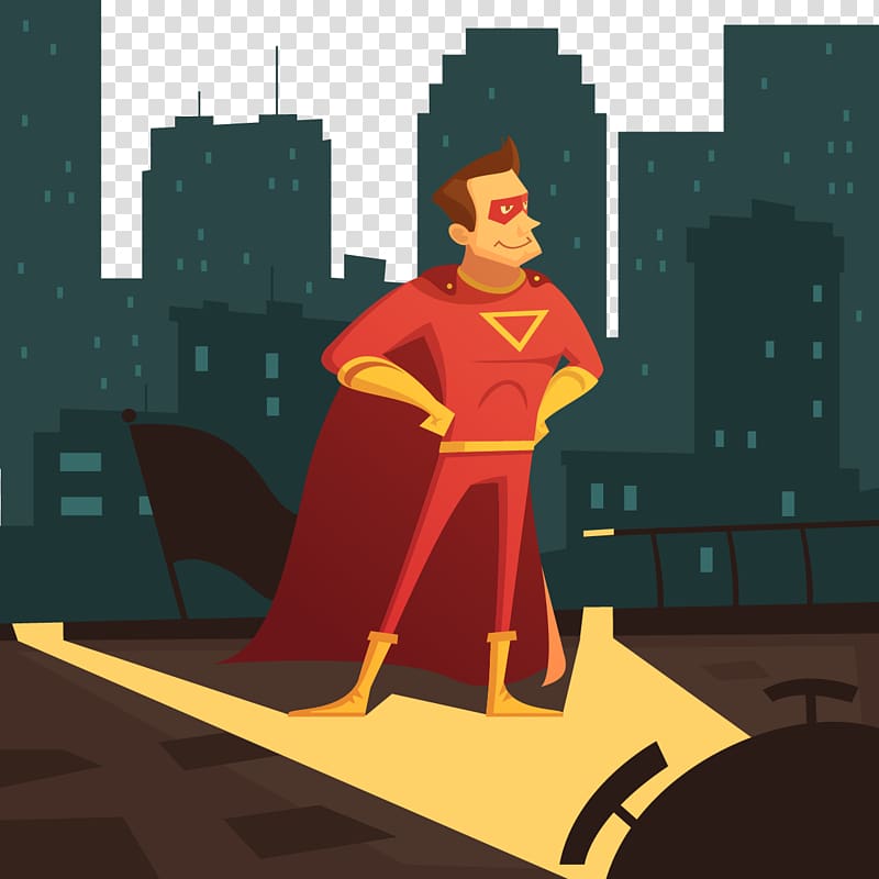 Cartoon Superhero Drawing Illustration, Superman painted the Night transparent background PNG clipart