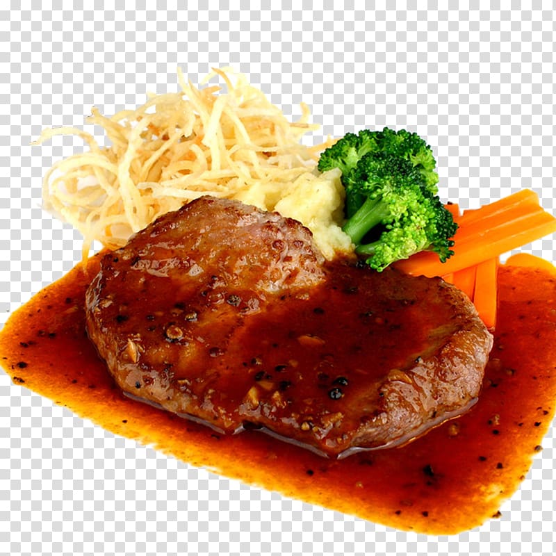 Beefsteak European cuisine Barbecue Takoyaki Teriyaki, Black pepper steak broccoli transparent background PNG clipart