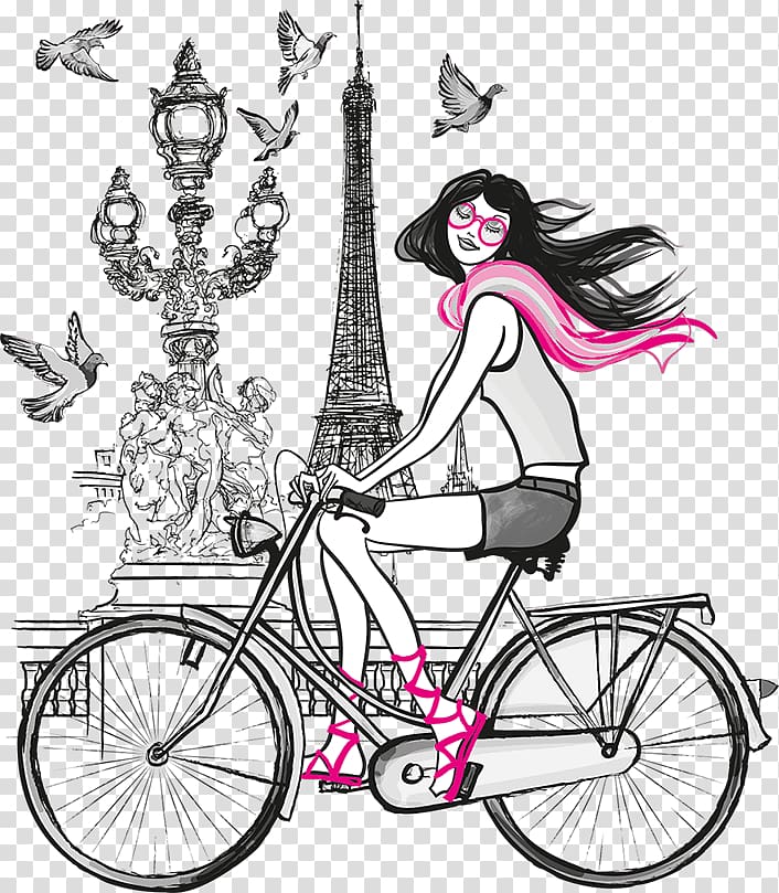 Paris Wall decal Bicycle Illustration Painting, Paris transparent background PNG clipart