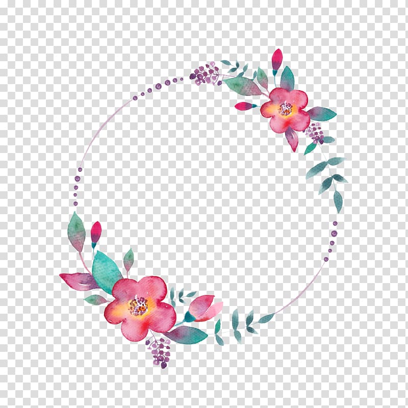 round pink and green flowers frame, Watercolor painting YouTube, FLORAL CIRCLE transparent background PNG clipart
