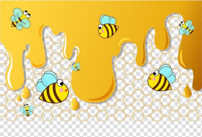 Honey bee Illustration, Hand drawn cartoon yellow honey bee transparent