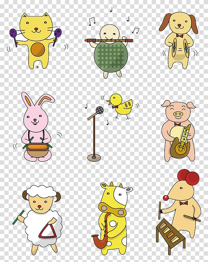 Cartoon Musical instrument Illustration, Singing and dancing animals transparent background PNG clipart