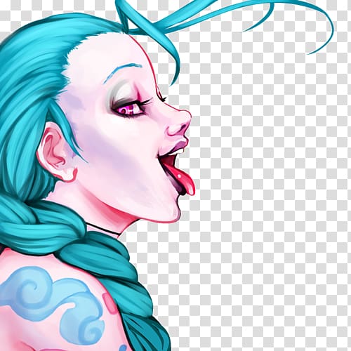 blue haired female anime character, League of Legends Jinx Sakimichan Ziggs Cosplay, Jinx transparent background PNG clipart