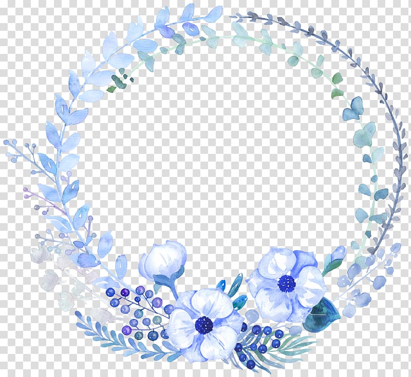 Blue Flower Watercolor painting , Watercolor blue flowers, white, green, and brown floral wreath illustration transparent background PNG clipart
