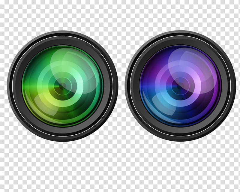 two green and blue camera lenses illustration, Camera lens Video camera, Camera lens PSD material transparent background PNG clipart
