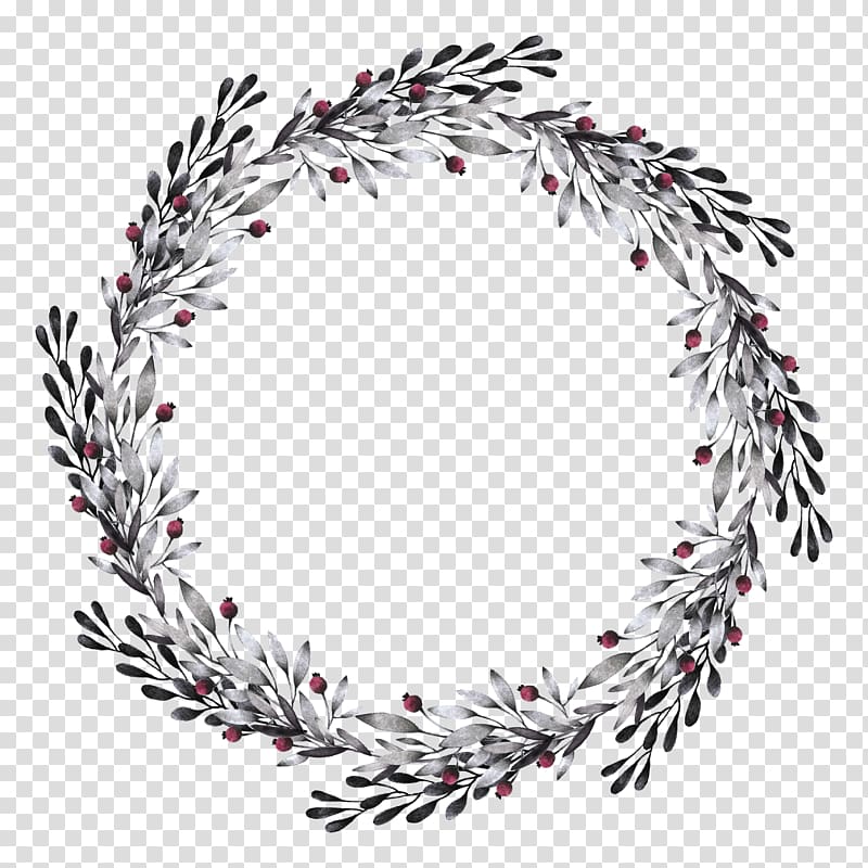 round gray, black, and red leaf frame illustration, Black and white Garland Leaf, Leaf garland transparent background PNG clipart