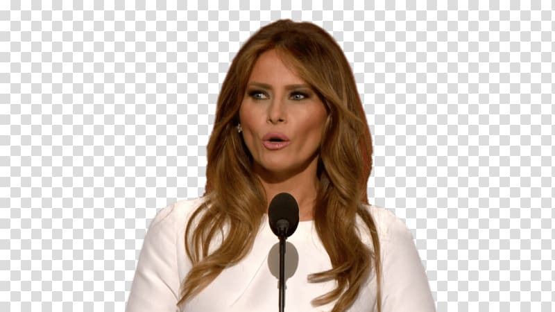 woman wearing white top in front of black microphone, Melania Trump transparent background PNG clipart
