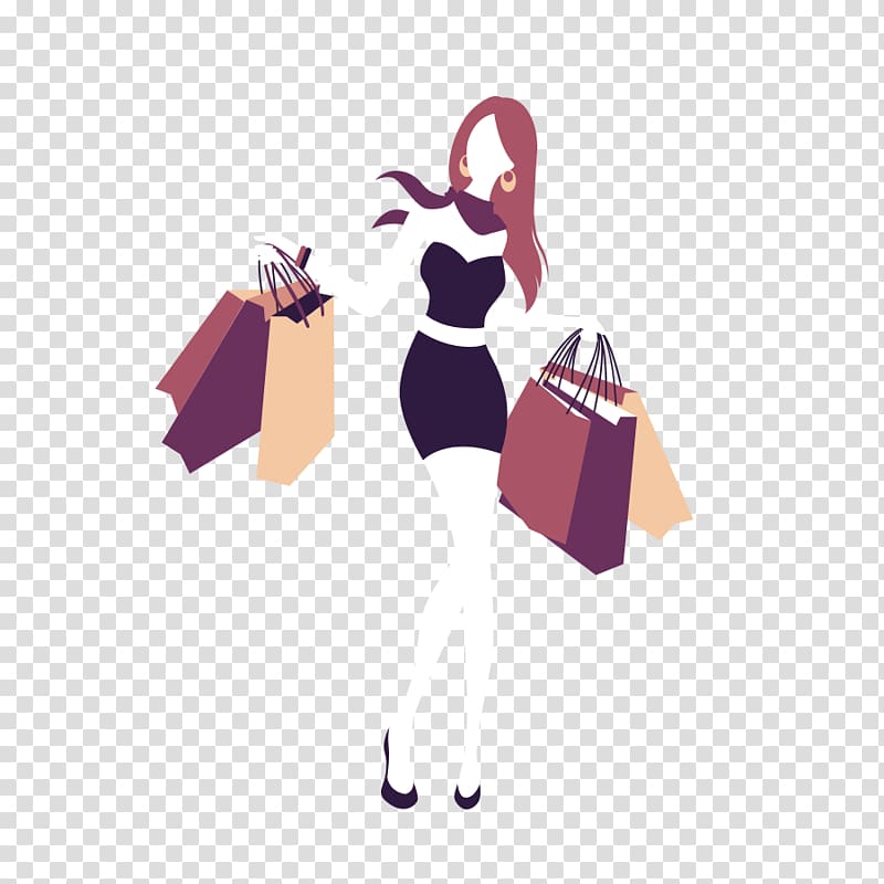 Shopping bag Girl, Hand-painted woman shopping transparent background PNG clipart