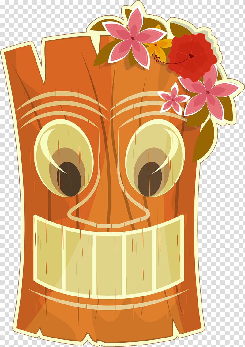 wooden mask illustration, Hawaii Tiki bar , Hand painted brown mask transparent background PNG clipart