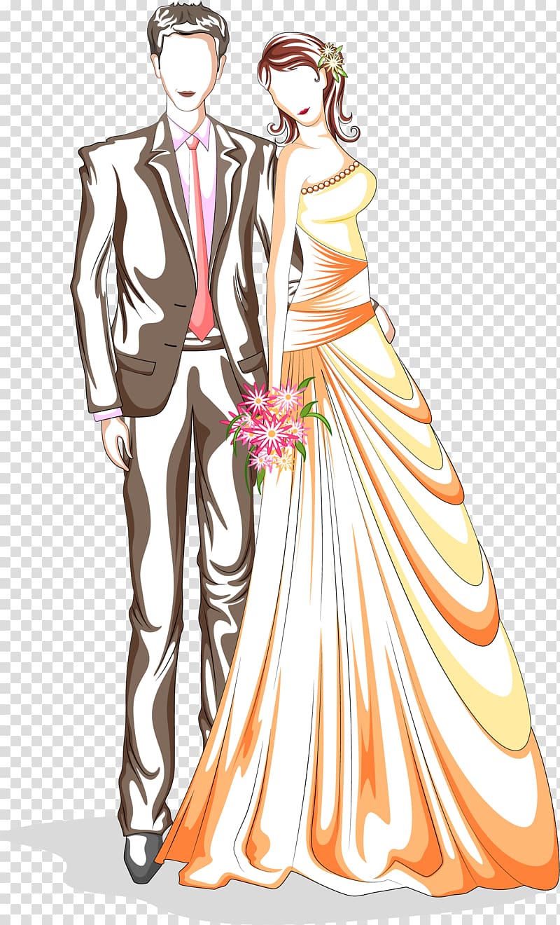 coupe standing art illustration, Wedding invitation Wedding Illustration, Valentines Day painted the bride and groom transparent background PNG clipart