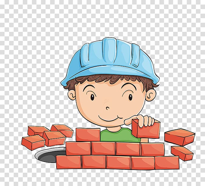 Building Cartoon Illustration, Wearing blue helmet drywall workers transparent background PNG clipart