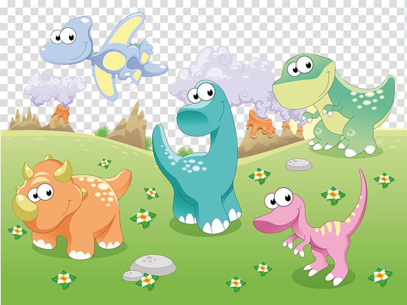 Dinosaur Euclidean Illustration, Cute dinosaur world transparent background PNG clipart