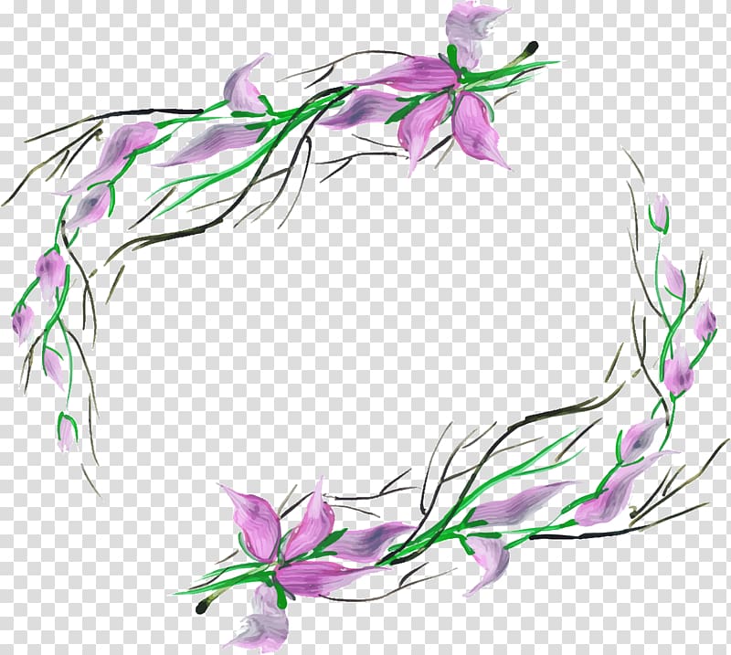 purple flowers illustration, hand-painted flower borders transparent background PNG clipart