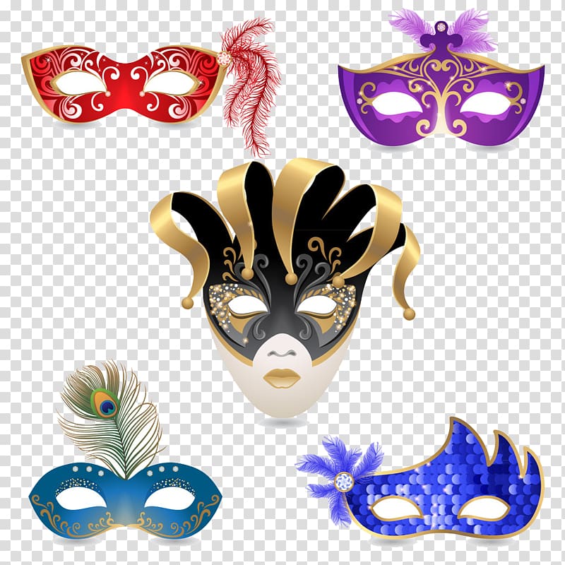 Carnival of Venice Mask Masquerade ball, All kinds of feather masks transparent background PNG clipart