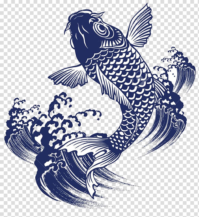 blue and white carp illustration, Koi Goldfish Japan Painting, japan transparent background PNG clipart