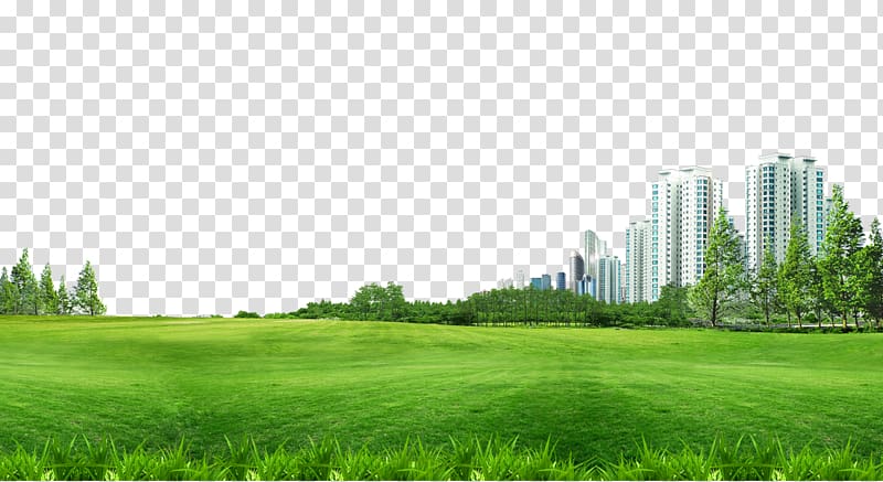 landscape of two gray high-rise buildings across greenfield, Lawn , Building material pull grass background Free transparent background PNG clipart