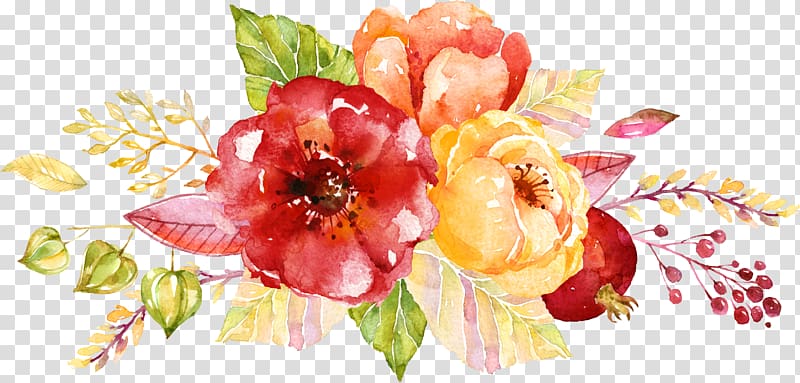 orange, red, and yellow flowers , Wedding invitation Flower Autumn Watercolor painting , Spring flowers decorative berries transparent background PNG clipart