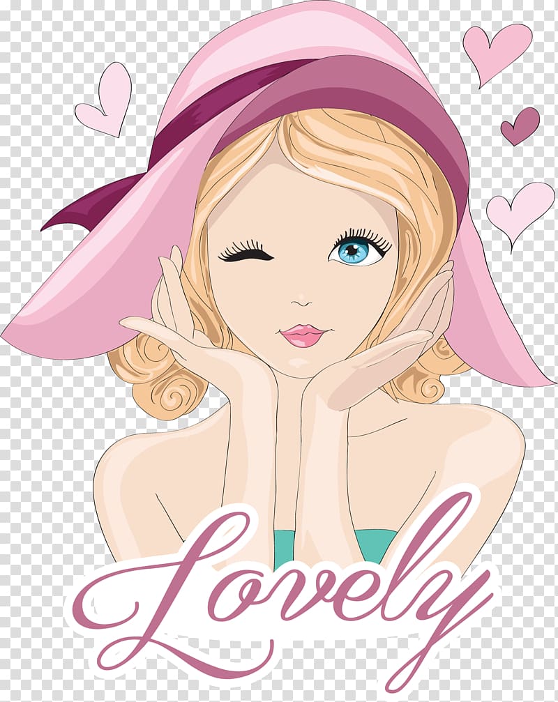woman wearing hat , Cartoon Illustration, girl transparent background PNG clipart