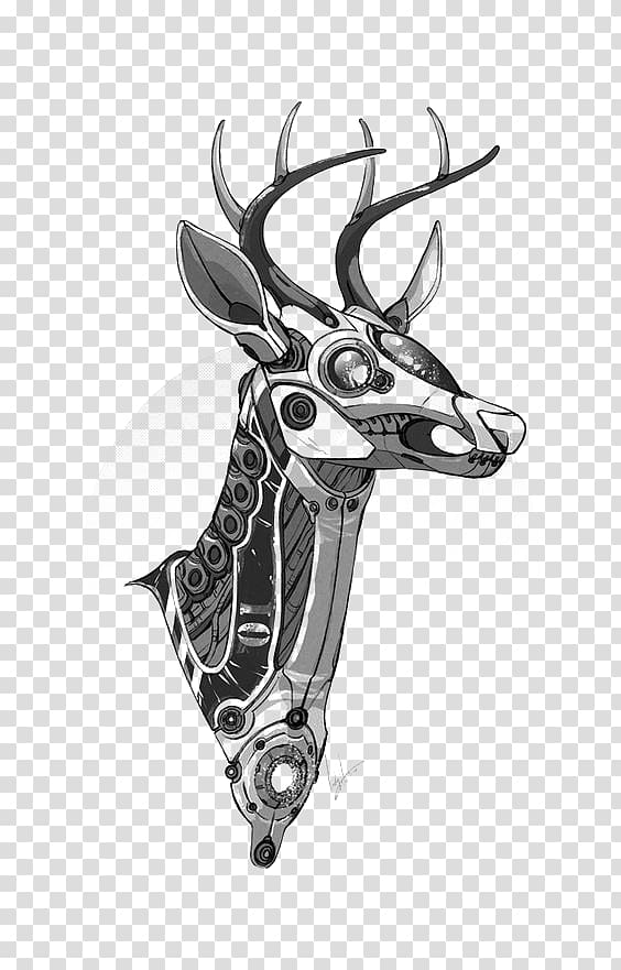 Red deer Robot Giraffe Drawing, Creative deer transparent background PNG clipart