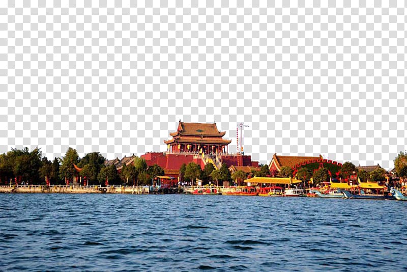 Dragon Pavilion Chaya Mountain Luoyang Kaifeng Song dynasty, The building of the lake transparent background PNG clipart