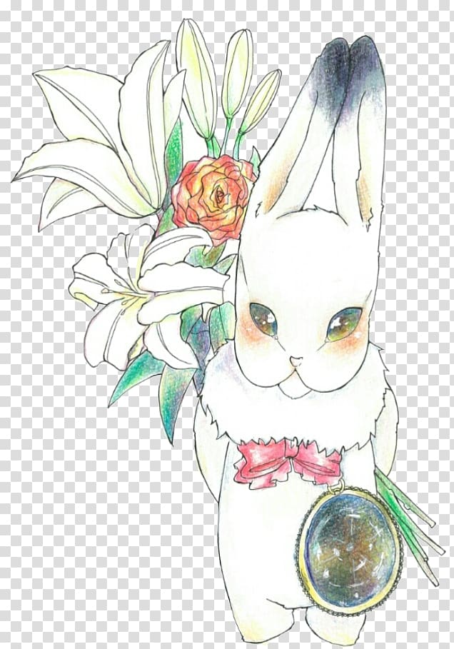 Rabbit Easter Bunny Insect Floral design, blooming lilies transparent background PNG clipart