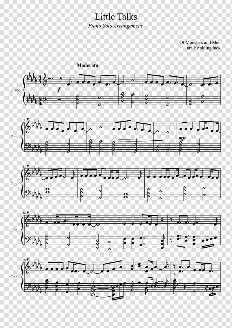 Sheet Music Of Monsters and Men Piano Little Talks Carmen, sheet music transparent background PNG clipart