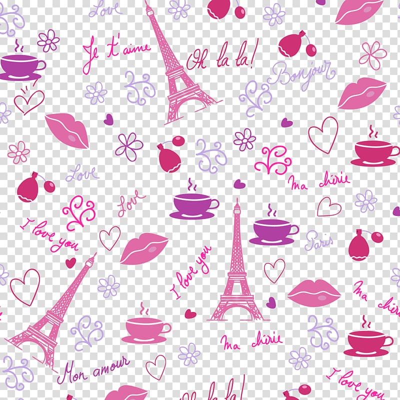 pink and purple Eiffel tower print , Eiffel Tower Euclidean , Valentine\'s Day background Paris transparent background PNG clipart