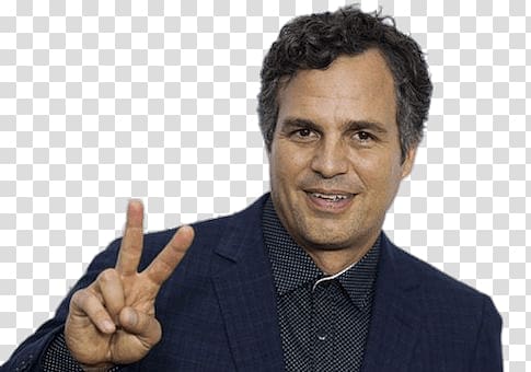 man wearing blue suit jacket doing peace hand sign, Mark Ruffalo Peace transparent background PNG clipart