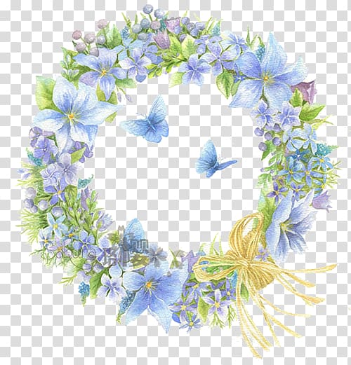 multicolored flower and butterfly wreath, Floral design Wreath Butterfly Fairy Garland, Blue garland transparent background PNG clipart