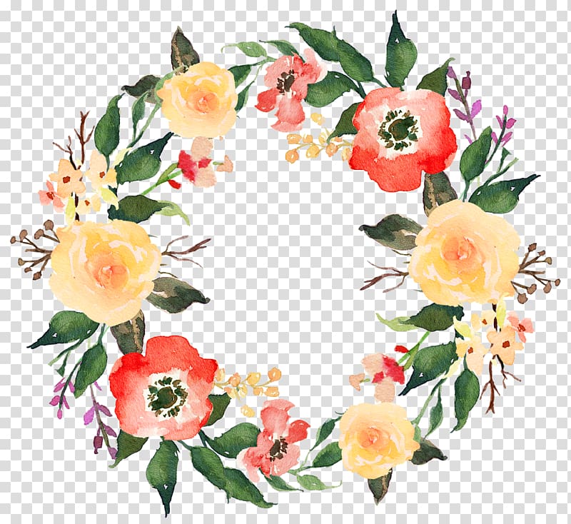 yellow and red petaled flowers illustration, Garland Flower Wreath, Beautifully garland transparent background PNG clipart