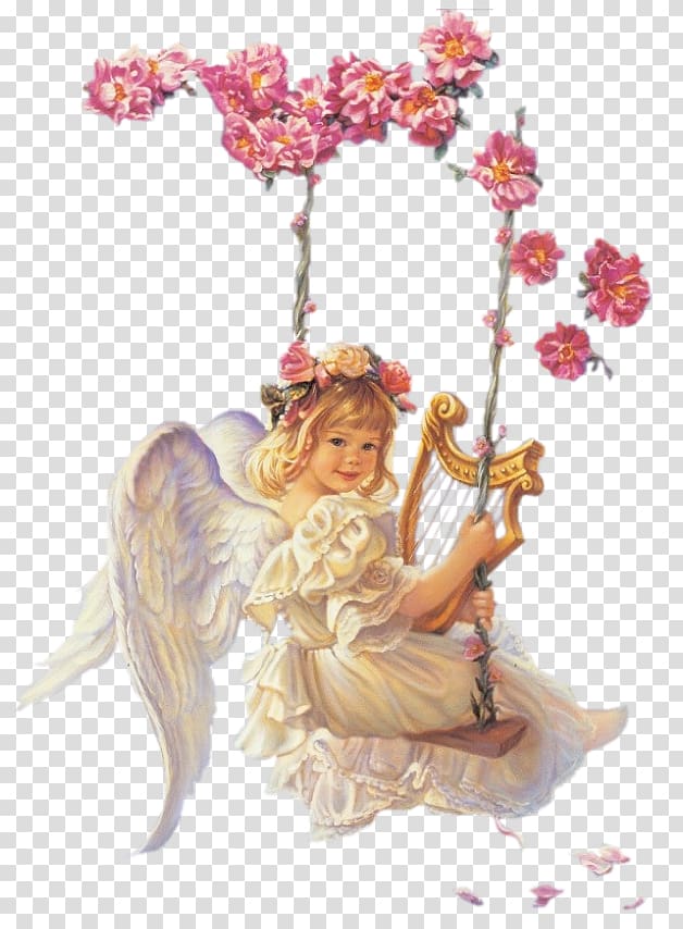 angel carrying harp while sitting on swing illustration, Angel Child Infant, angel transparent background PNG clipart