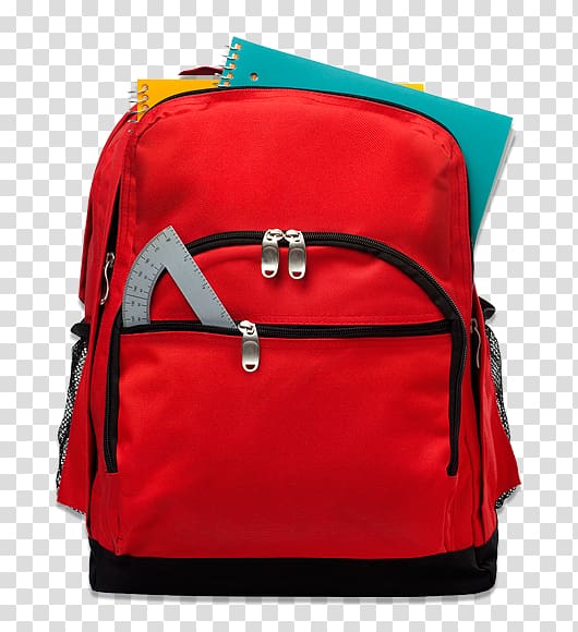 two book on red and black backpack, School supplies Student Education Backpack, school bag transparent background PNG clipart