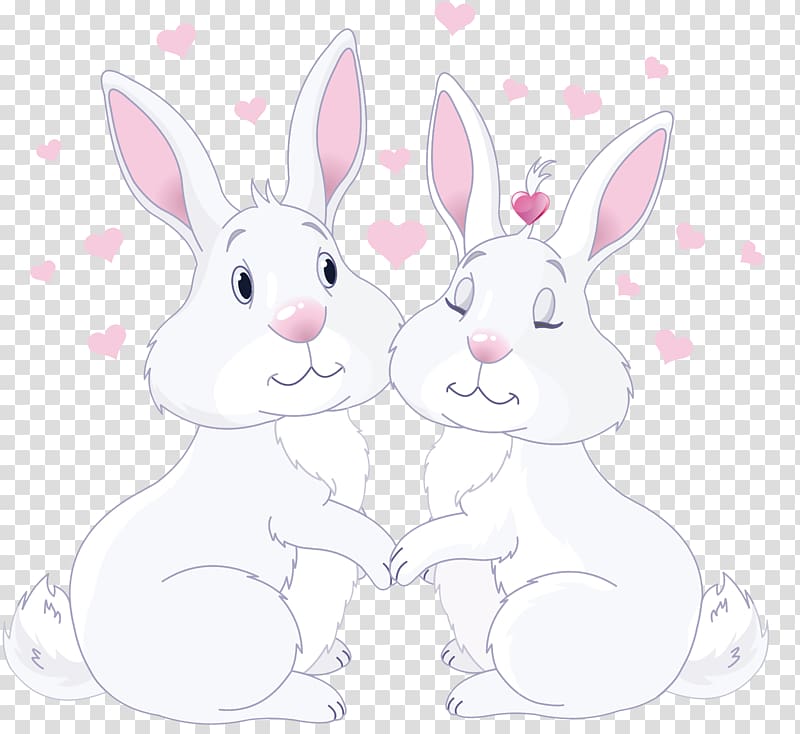 two white rabbit illustration, Domestic rabbit Easter Bunny Hare Whiskers, Cute Bunnies in Love transparent background PNG clipart