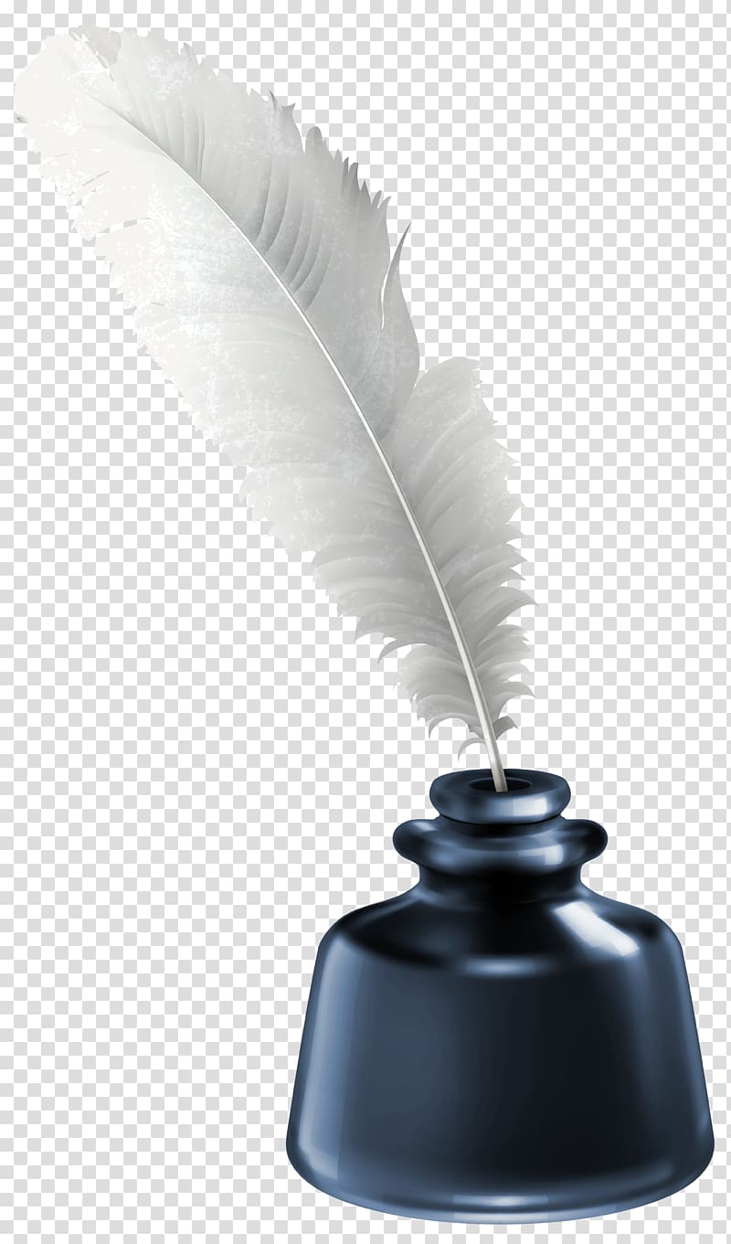 white quill pen , Quill Inkwell Paper, Quill and Blue Ink Pot transparent background PNG clipart