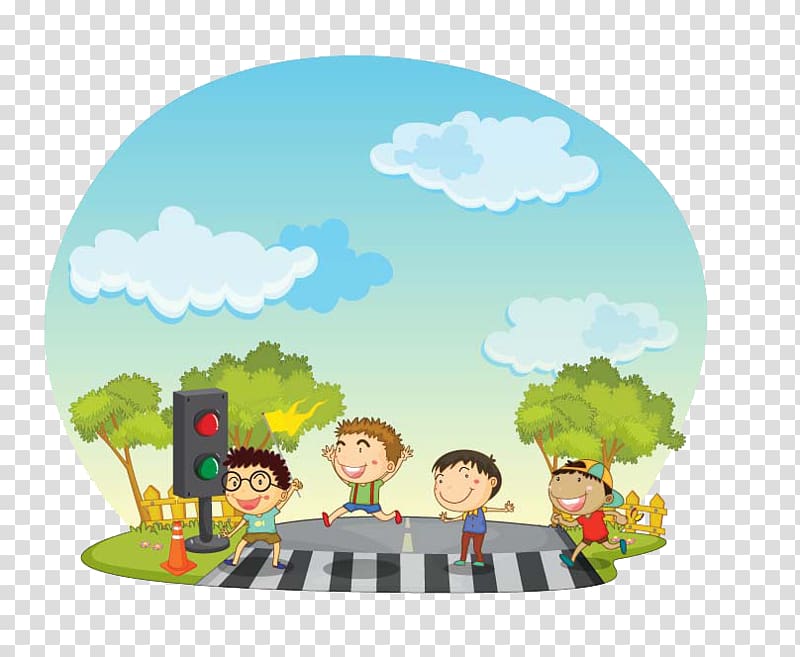 Pedestrian crossing Child Illustration, Students across the street transparent background PNG clipart