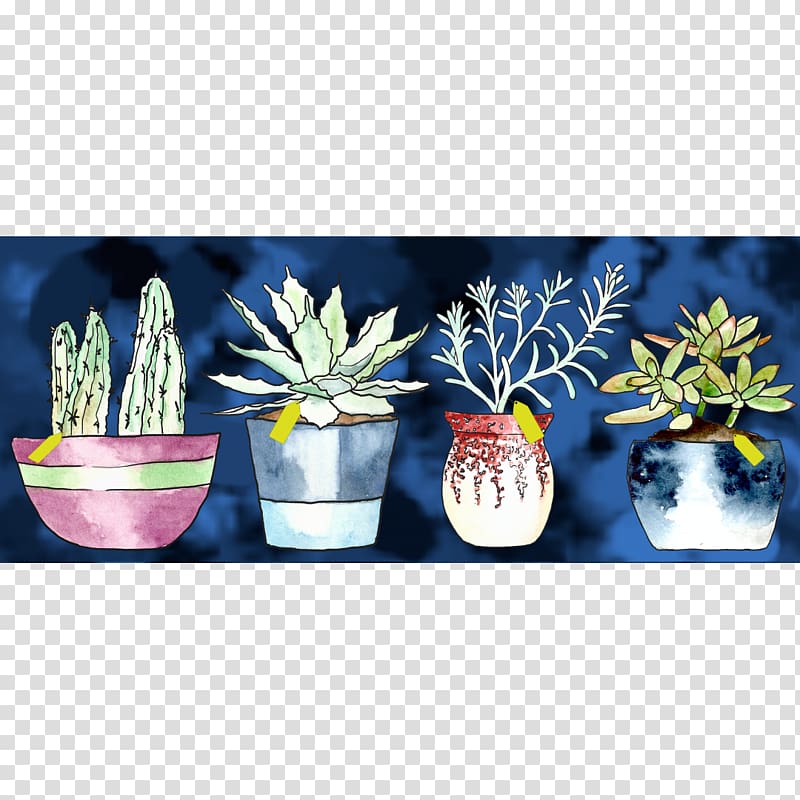 Still life Majorelle Garden Majorelle Blue Ceramic, watercolor cactus transparent background PNG clipart