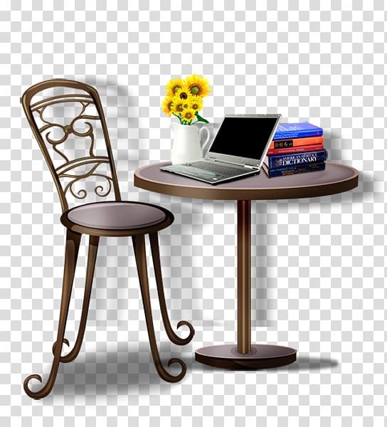 Table Chair Designer Interior Design Services, Computer tables and chairs and flower books transparent background PNG clipart