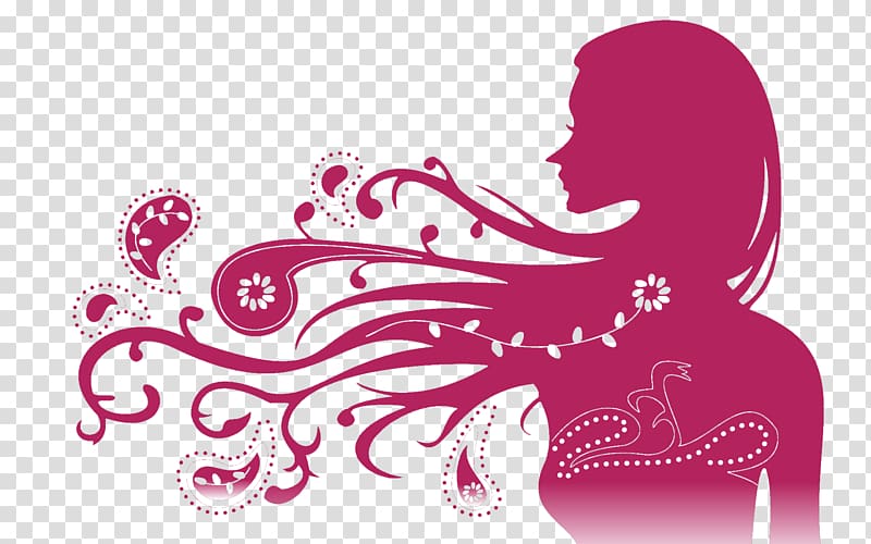 woman with paisley hair illustration, Female Silhouette Woman, Pink Women Silhouettes transparent background PNG clipart