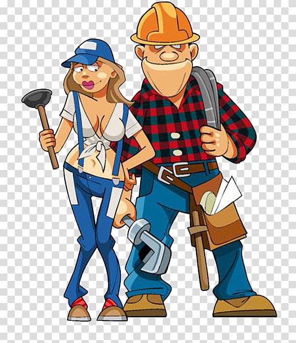 Hand tool Laborer, Cartoon maintenance workers, men and women transparent background PNG clipart