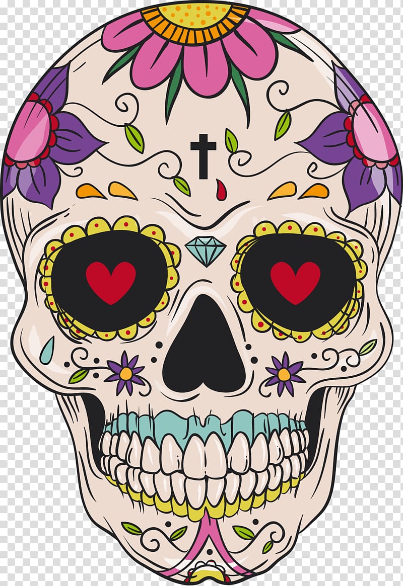 Skull and crossbones Mexico Day of the Dead Death Caveiras, caveira transparent background PNG clipart