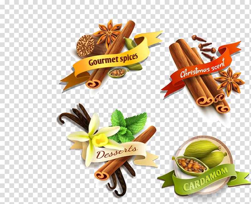 four assorted foods illustrations, Spice Food Ingredient Star anise, spices transparent background PNG clipart
