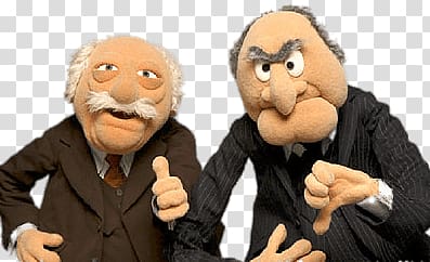two puppet with black and brown suit , Statler and Waldorf Thumbs transparent background PNG clipart