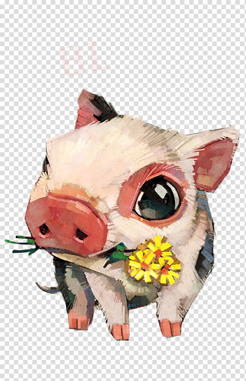 Domestic pig T-shirt Cuteness Illustration, Flowers pig material transparent background PNG clipart