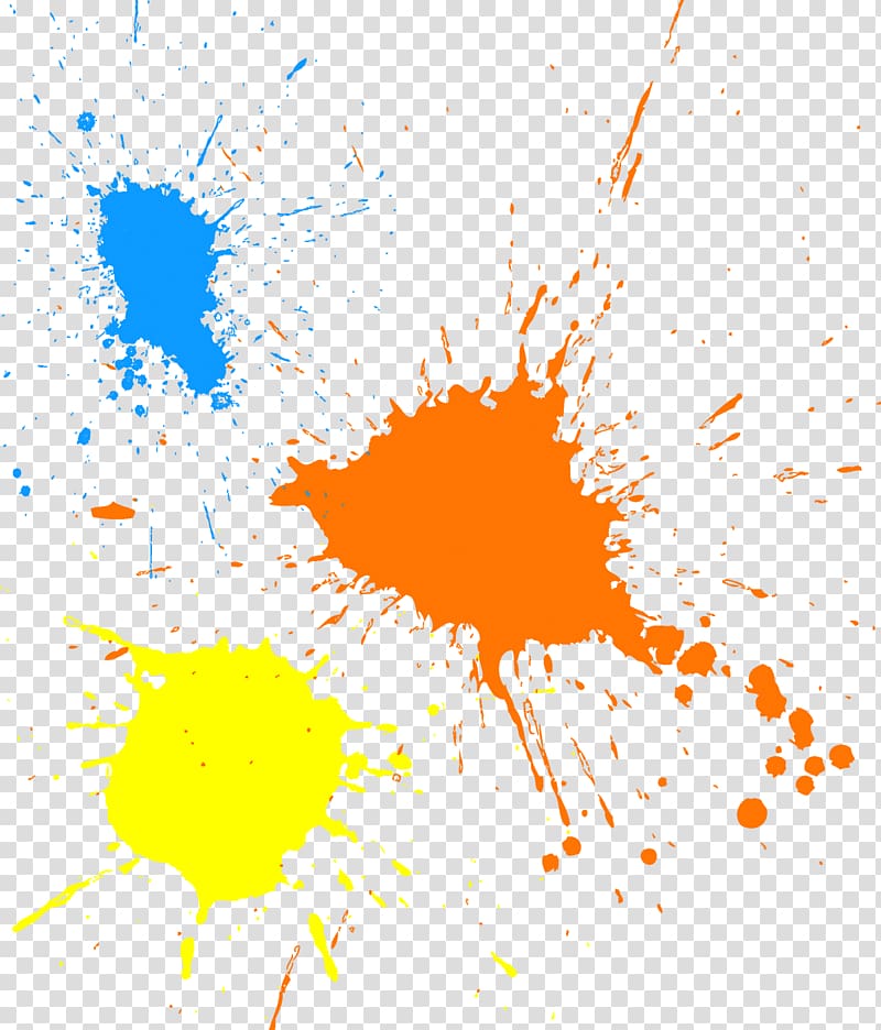 A can of orange paint. Brush. Spilled paint. Vector illustration