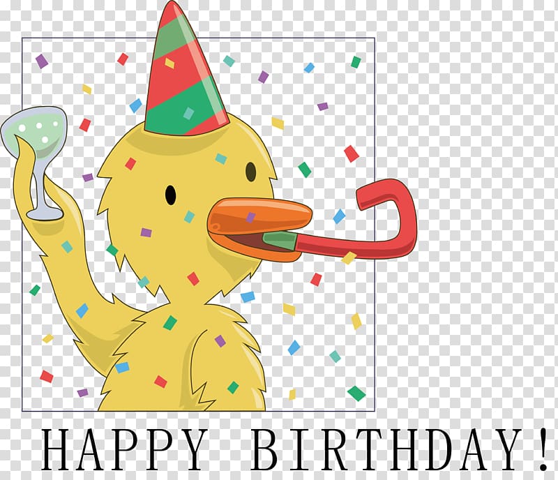 Greeting card Illustration, Little yellow duck birthday card transparent background PNG clipart