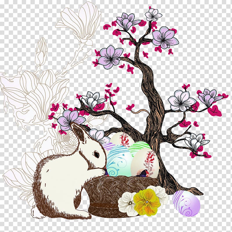 Southern magnolia Drawing Tree Illustration, Hand-painted cartoon rabbit eggs transparent background PNG clipart