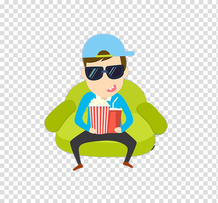 Popcorn Cartoon Film, h5 creative cartoon character eating popcorn transparent background PNG clipart