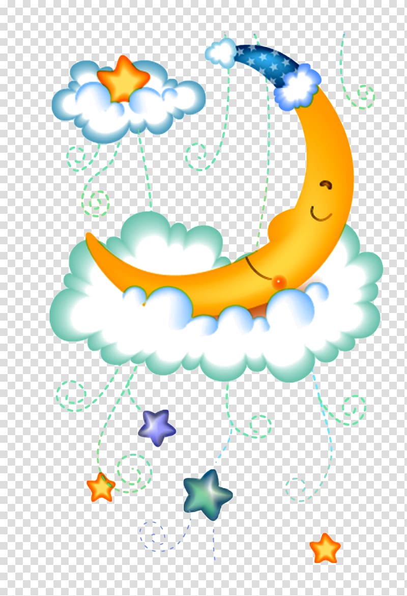 quarter moon on cloud illustration, Moon, Cartoon crescent moon s,Cute Cartoon Moon transparent background PNG clipart