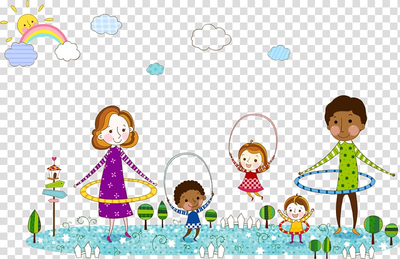 Cartoon Child Illustration, Family of five transparent background PNG clipart