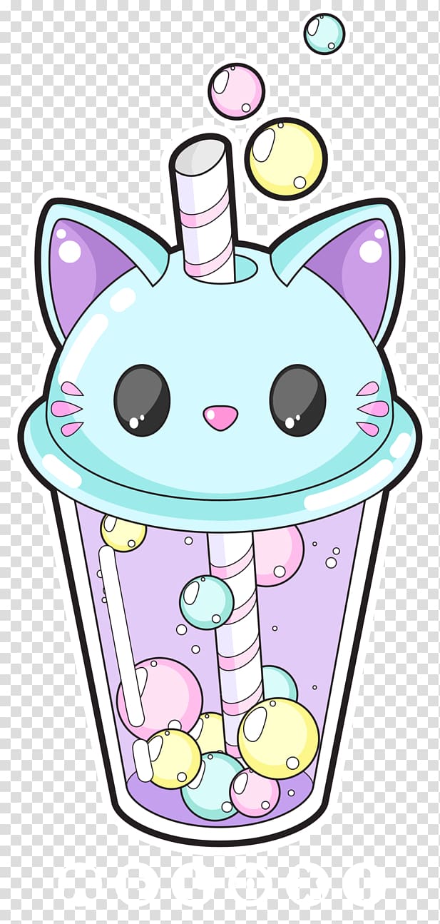 Cat Kitten Drawing Kavaii Cuteness, bubble tea transparent background PNG clipart
